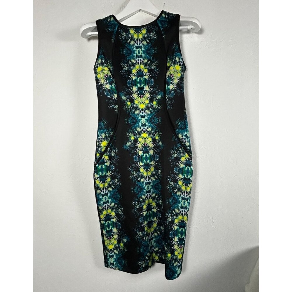 Star By Julien Macdonald Abstract Print Sleeveless Bodycon Dress Size 8 Black